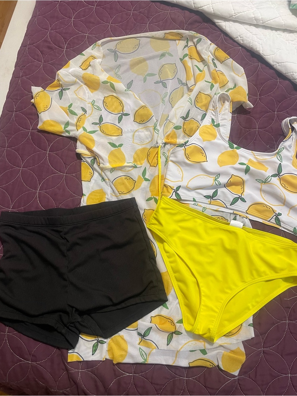 Girls' Lemon Print Bikini & Cover-Up Set - Yellow/White